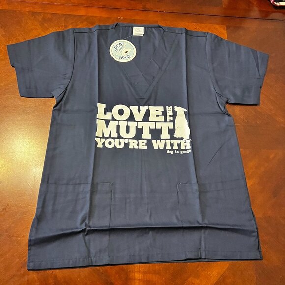 Dog Is Good Scrub Top Navy Unisex V-Neck veterinarian relax fit pockets - Picture 2 of 9